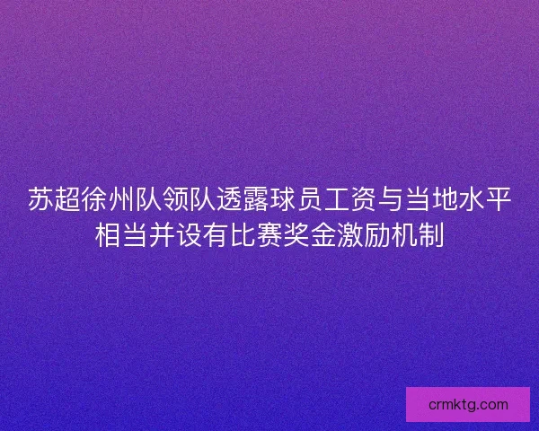 苏超徐州队领队透露球员工资与当地水平相当并设有比赛奖金激励机制